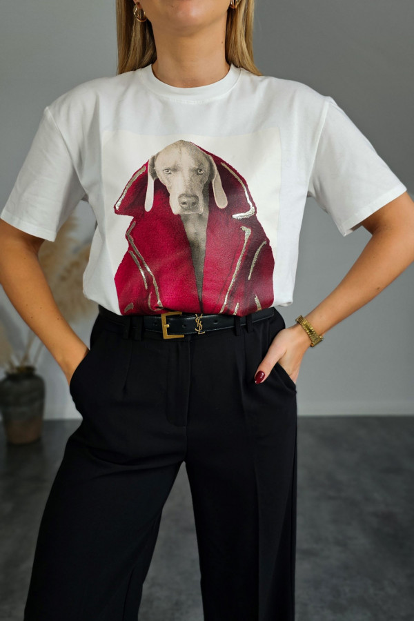 T-shirt DOG biało bordowy 7