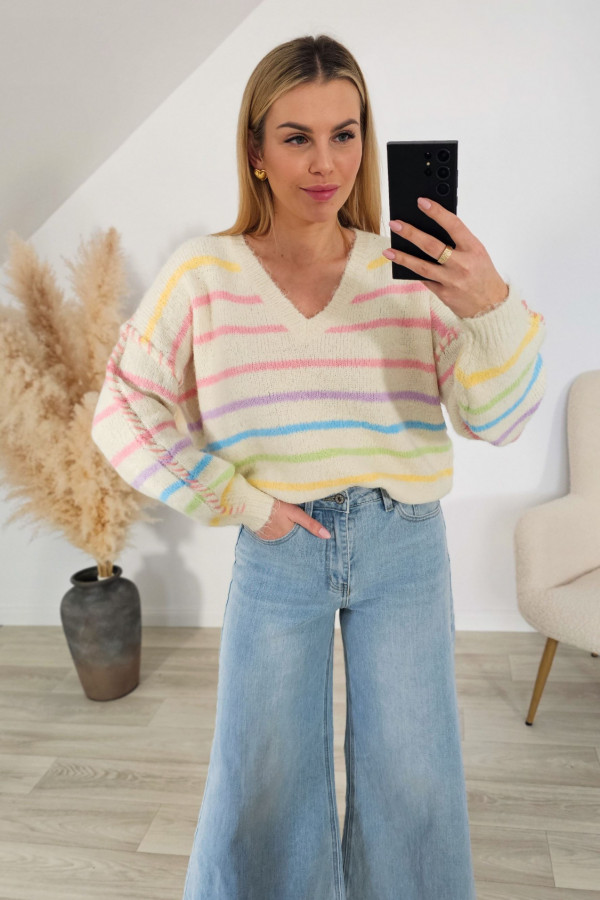 Sweter BISOUS pastelowe paski 1