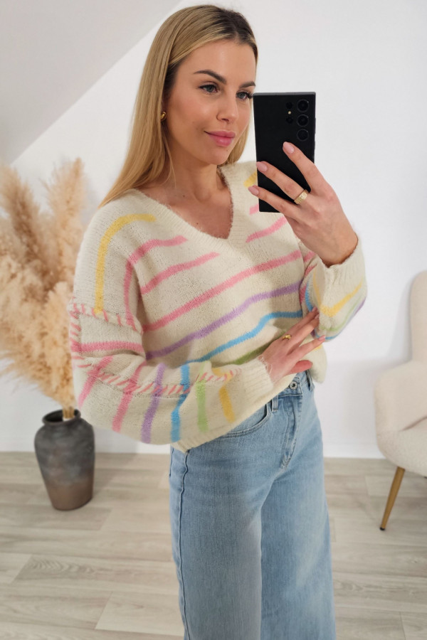 Sweter BISOUS pastelowe paski 5