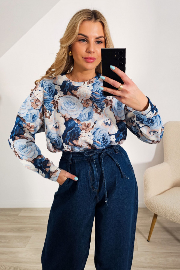 Bluza kwiatowa SELFLOVE niebieski z beżem 1