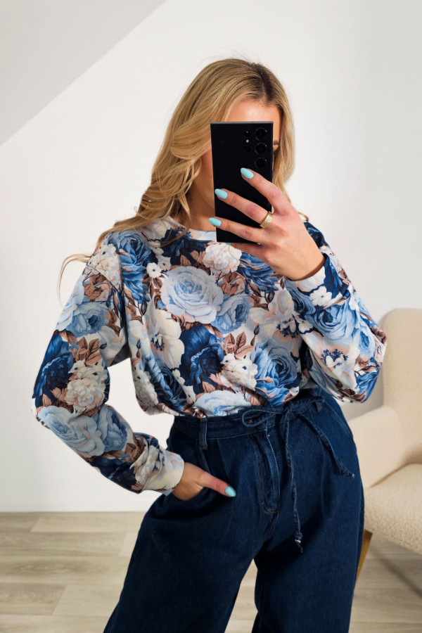 Bluza kwiatowa SELFLOVE niebieski z beżem