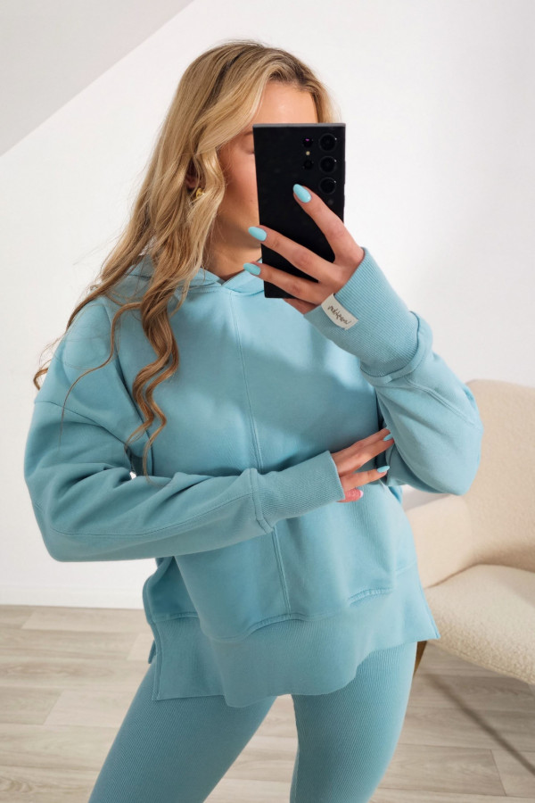 Bluza oversize z kapturem COMFORT zgaszony błękit