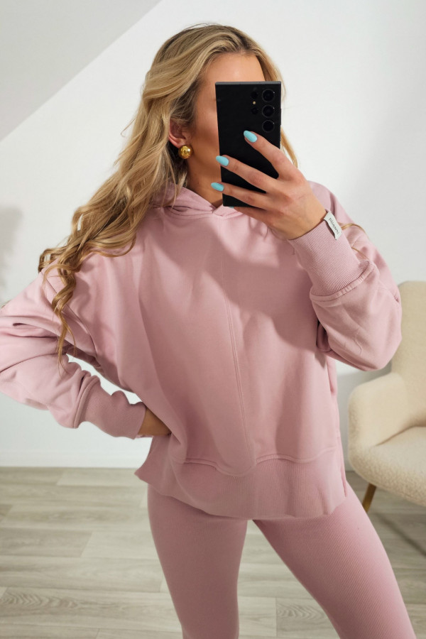 Bluza oversize z kapturem COMFORT pudrowy róż