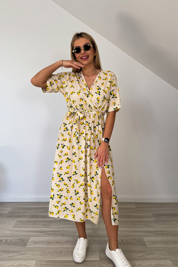 Sukienka wiskozowa SUMMER kremowa w cytryny 3