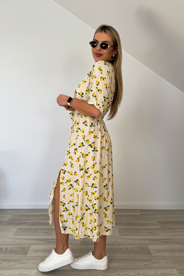 Sukienka wiskozowa SUMMER kremowa w cytryny 4