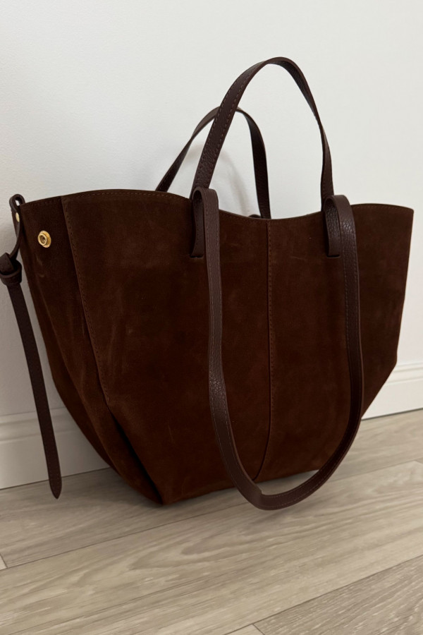 Torebka SHOPPER maxi skóra zamszowa czekolada