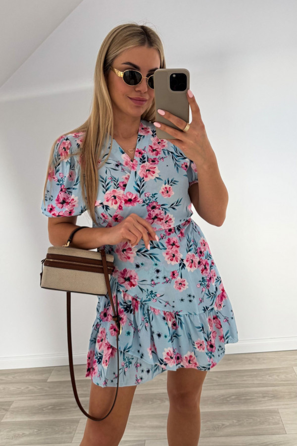 Sukienka LUISA wiskoza niebieska w różowe kwiaty 4
