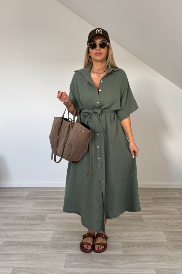 Sukienka szmizjerka muślinowa AGNES khaki 1