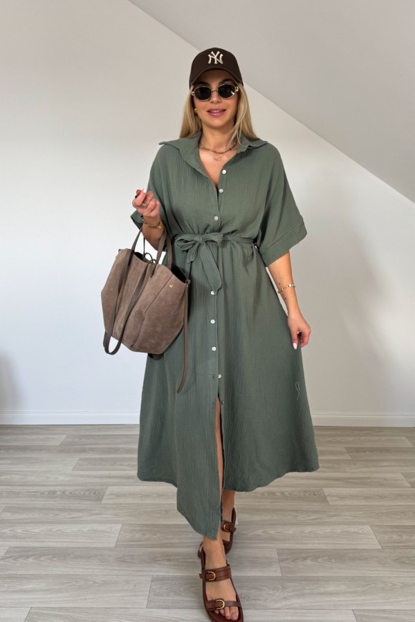 Sukienka szmizjerka muślinowa AGNES khaki 2