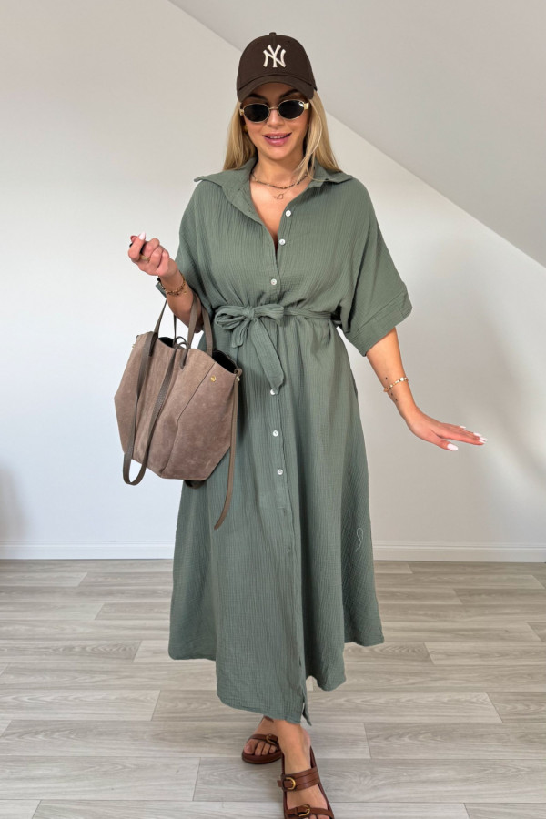 Sukienka szmizjerka muślinowa AGNES khaki 3