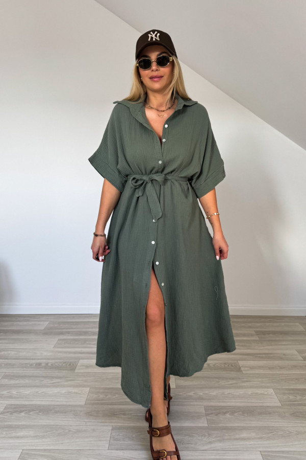 Sukienka szmizjerka muślinowa AGNES khaki 4
