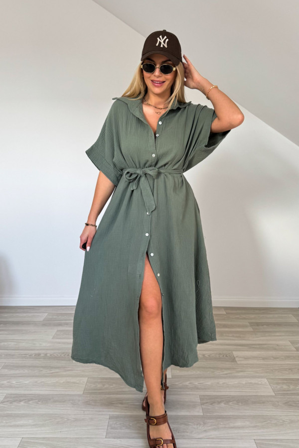 Sukienka szmizjerka muślinowa AGNES khaki 5