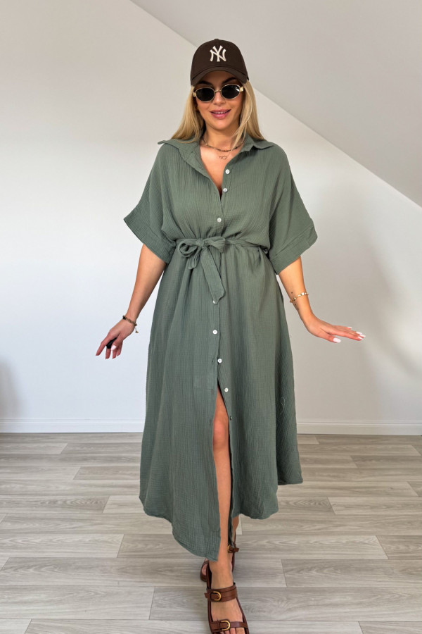 Sukienka szmizjerka muślinowa AGNES khaki 6