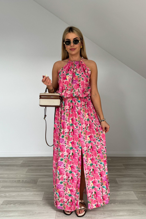 Sukienka FLORA maxi różowa w kwiaty