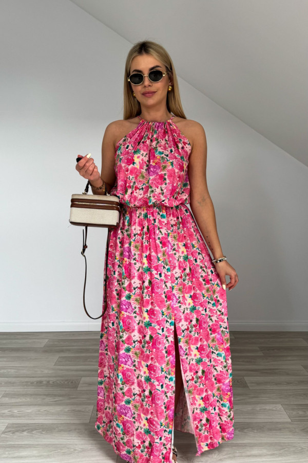 Sukienka FLORA maxi różowa w kwiaty 2