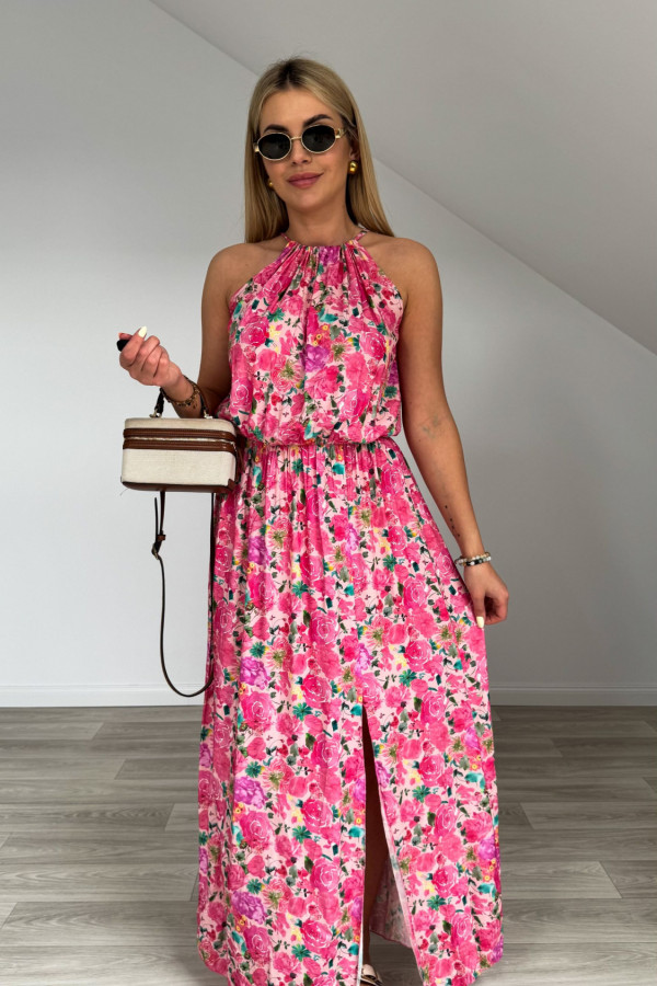 Sukienka FLORA maxi różowa w kwiaty 3