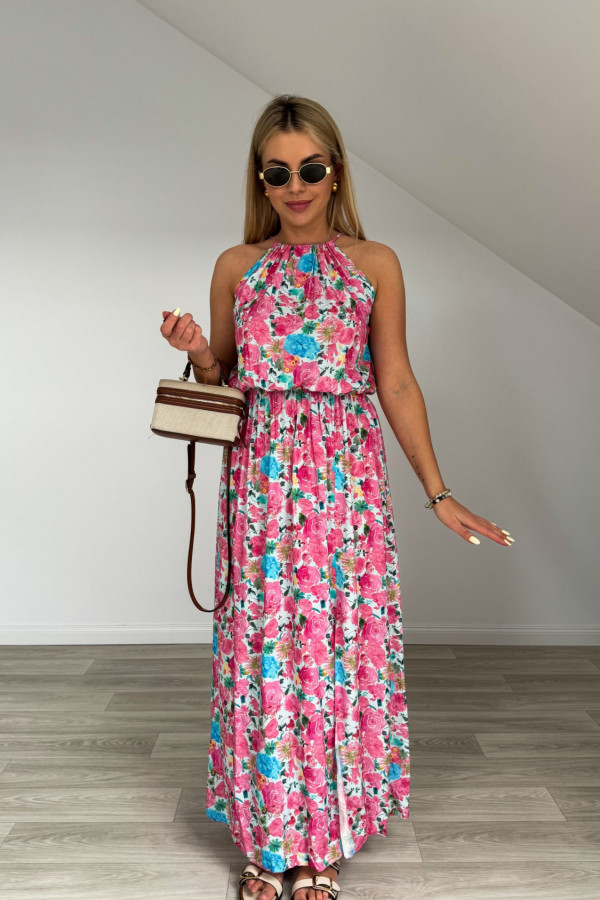 Sukienka FLORA maxi błękitna w kwiaty