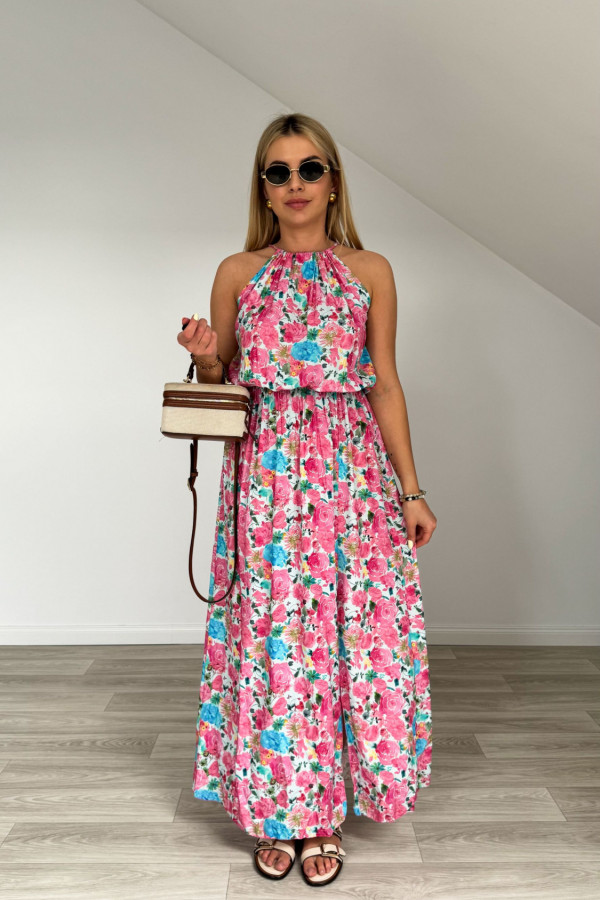 Sukienka FLORA maxi błękitna w kwiaty 1
