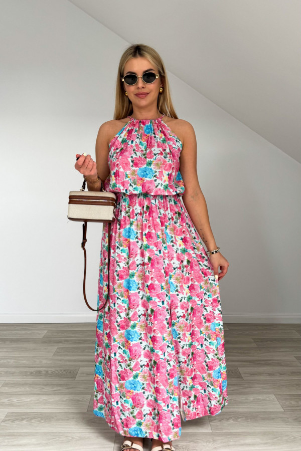 Sukienka FLORA maxi błękitna w kwiaty 2