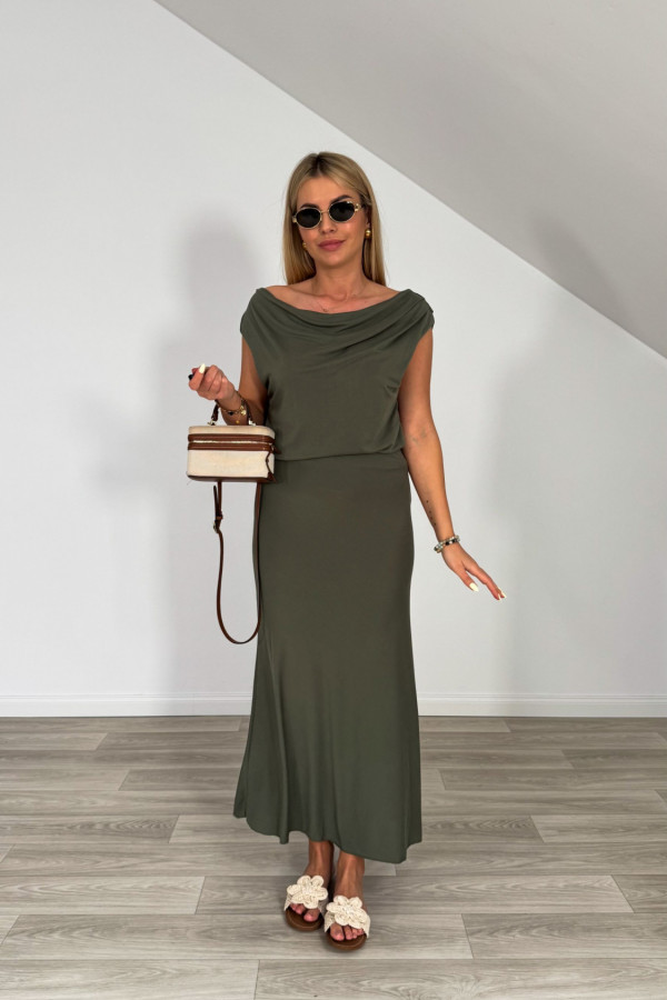 Komplet wiskozowy top i spódnica KENYA khaki 2