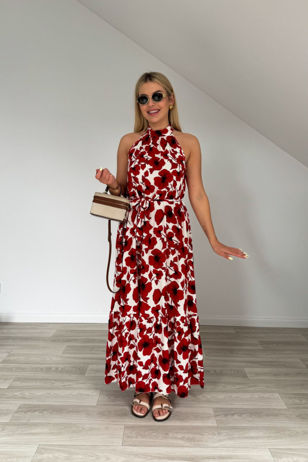 Sukienka maxi wiskoza DORIS czerwone kwiaty 4