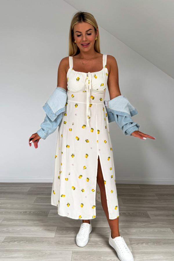 Sukienka CINDY wiskoza kremowa w cytryny