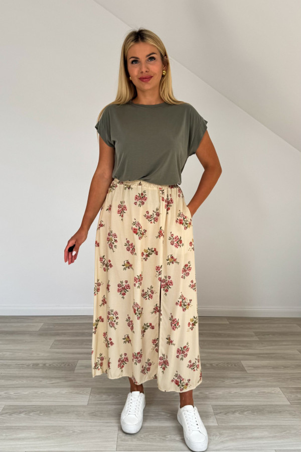 Spódnica wiskozowa ELLIE beżowa w kwiaty