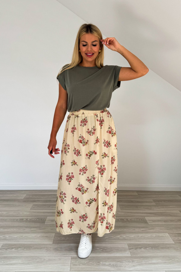 Spódnica wiskozowa ELLIE beżowa w kwiaty 2