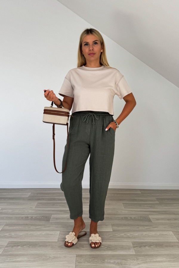 Spodnie lniane PURO khaki 1