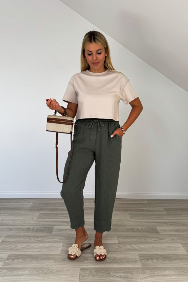 Spodnie lniane PURO khaki 2