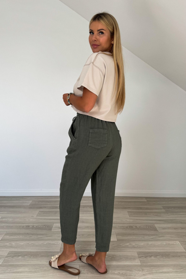 Spodnie lniane PURO khaki 3