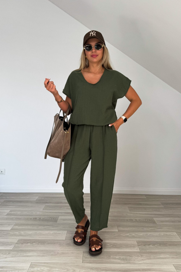 Komplet len z bawełną MARGO khaki 1