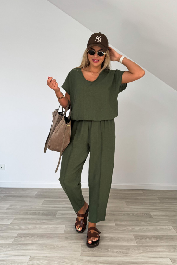 Komplet len z bawełną MARGO khaki 3