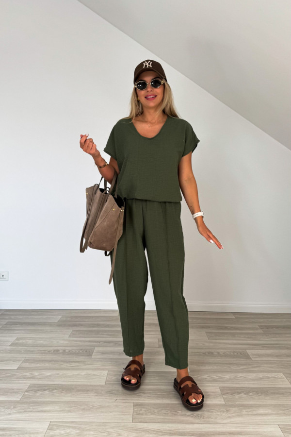 Komplet len z bawełną MARGO khaki 4