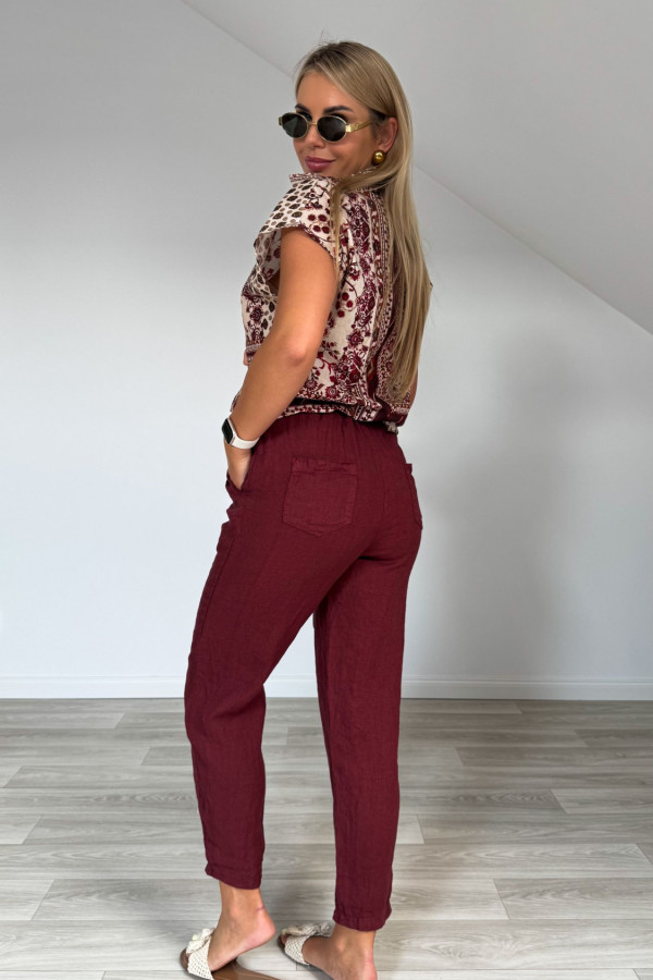 Spodnie lniane PURO bordo 4