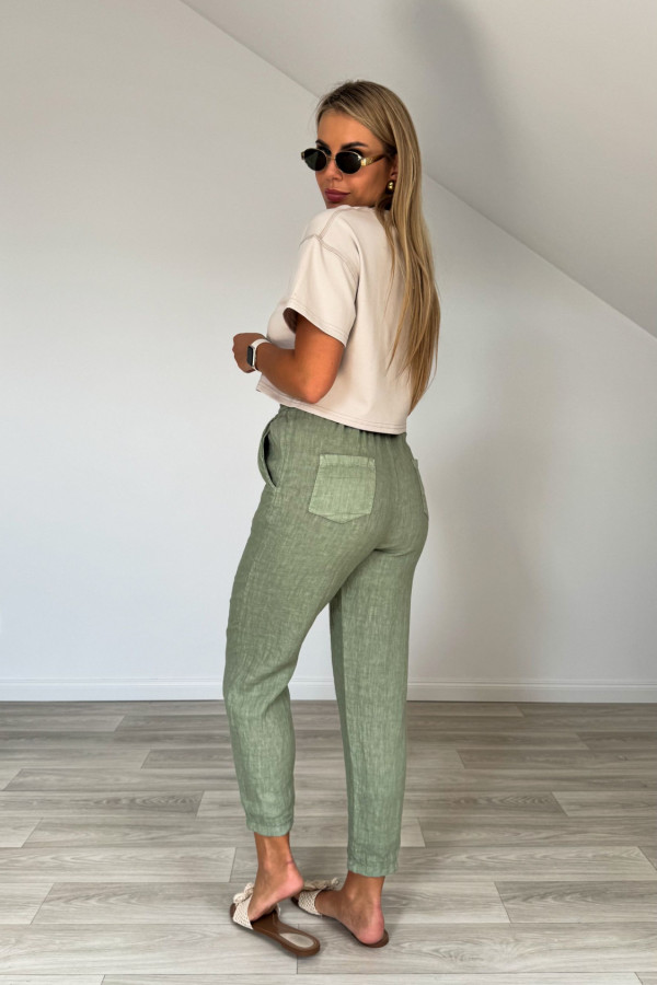 Spodnie lniane PURO matcha 2
