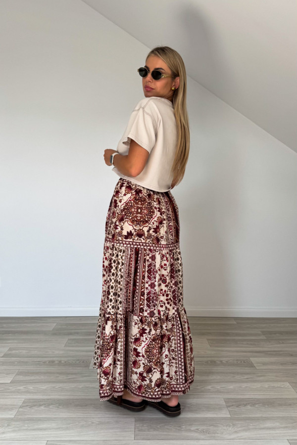 Spódnica maxi ETNO bordowo kremowa 3