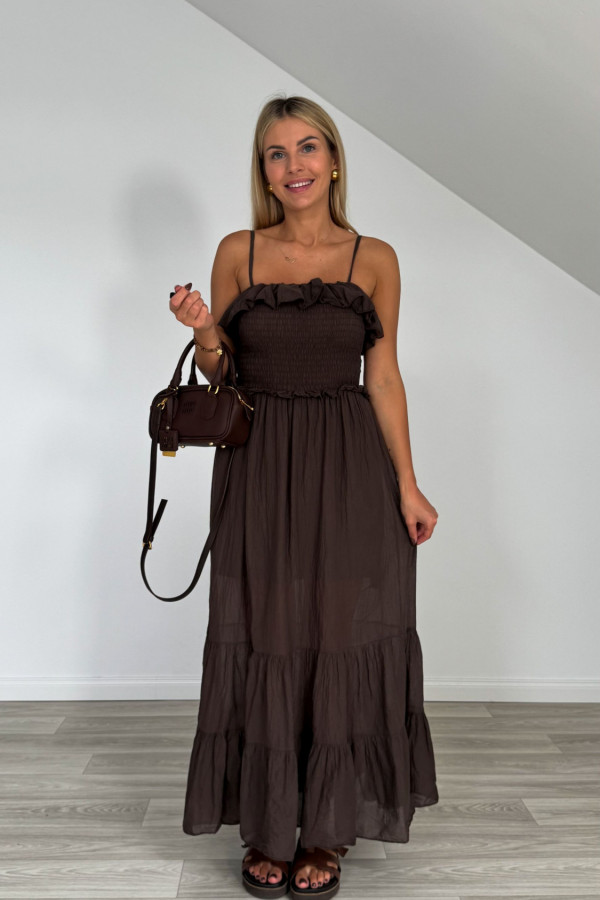Sukienka maxi bawełniana FIORE czekolada