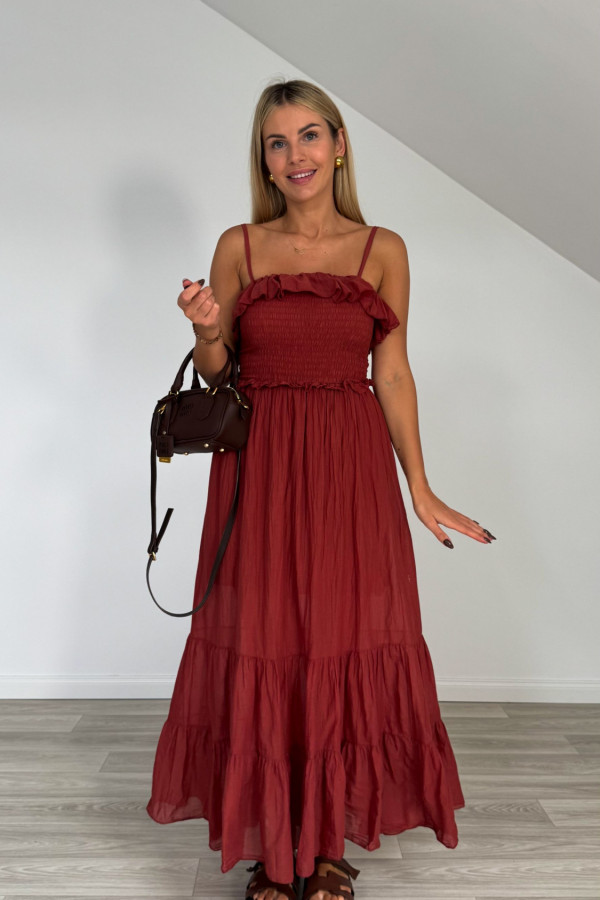 Sukienka maxi bawełniana FIORE ceglana