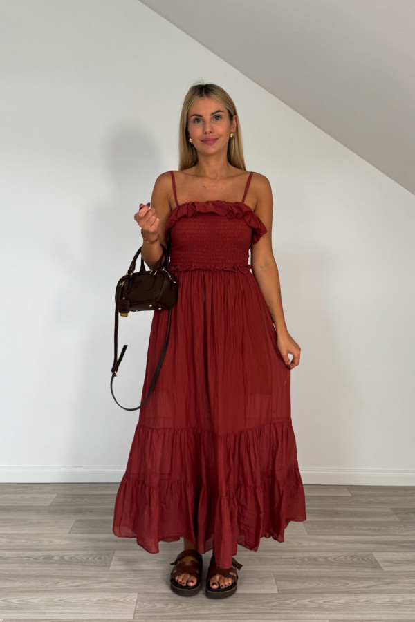 Sukienka maxi bawełniana FIORE ceglana 1