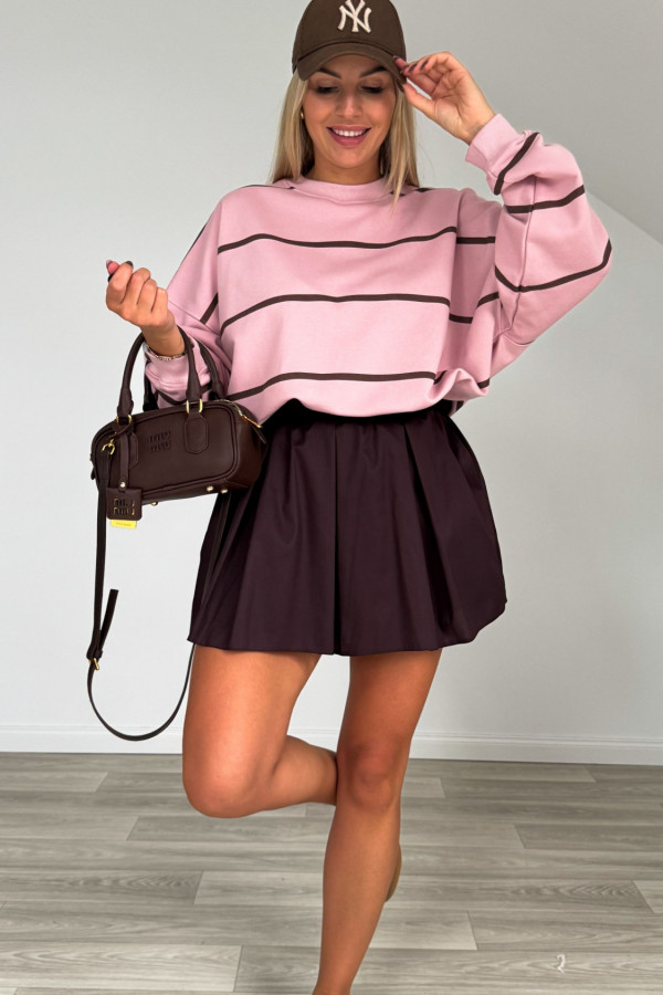 Bluza w różowo czekoladowe paski 2