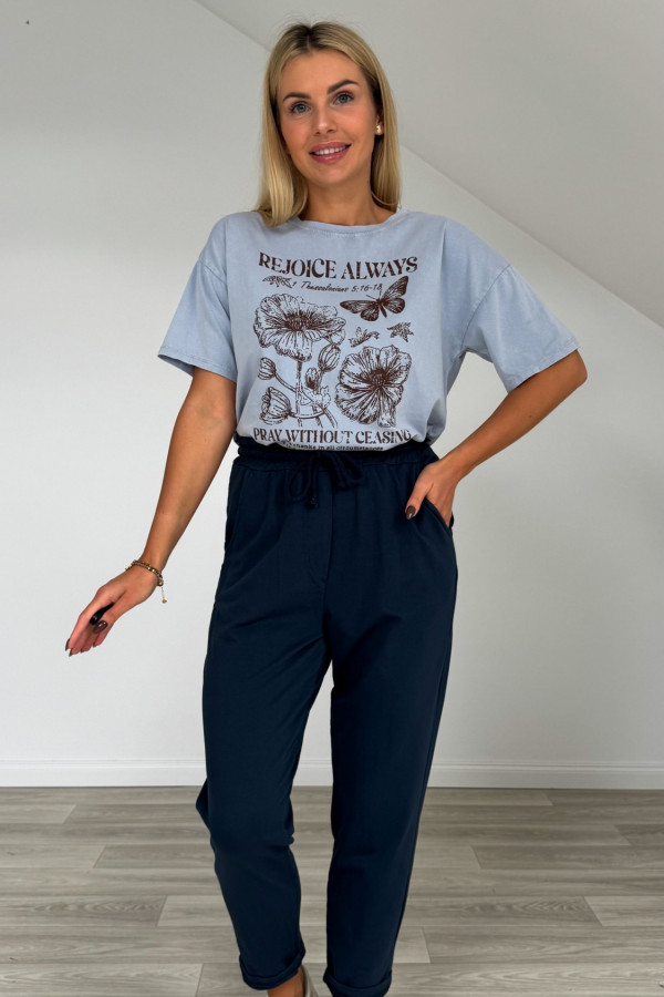 T shirt VINTAGE kwiaty niebieski