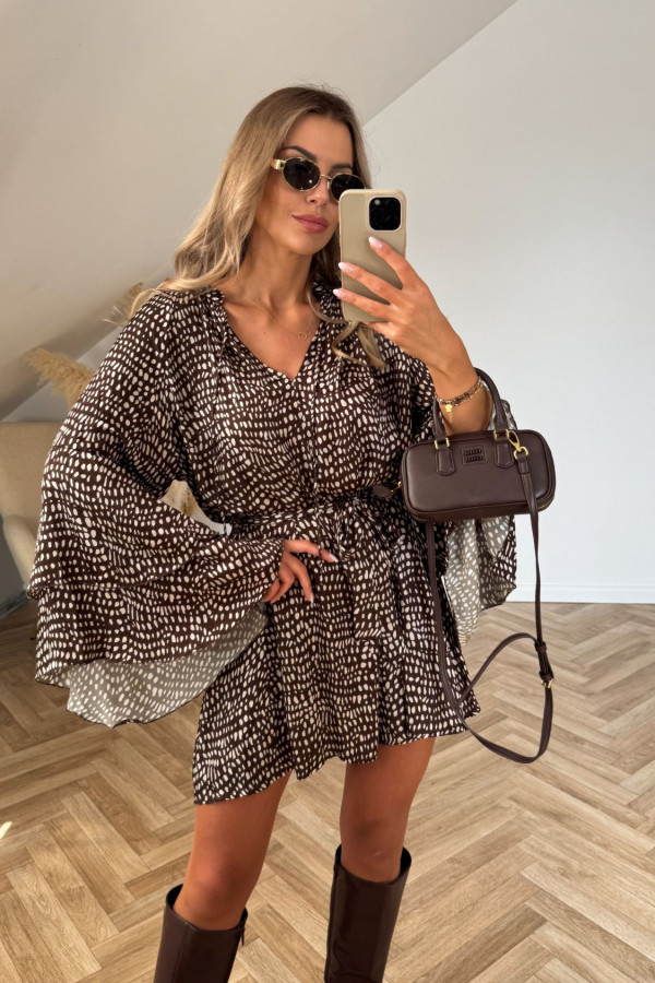 Sukienka ANITA czekoladowa w kremowe kamyczki 1