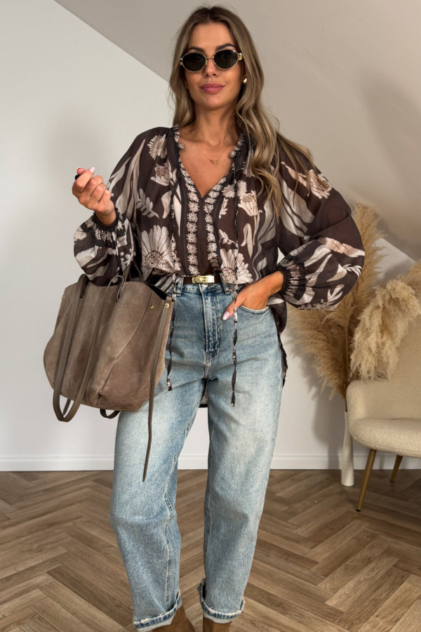 Koszula VIVIEN boho kremowo czekoladowa