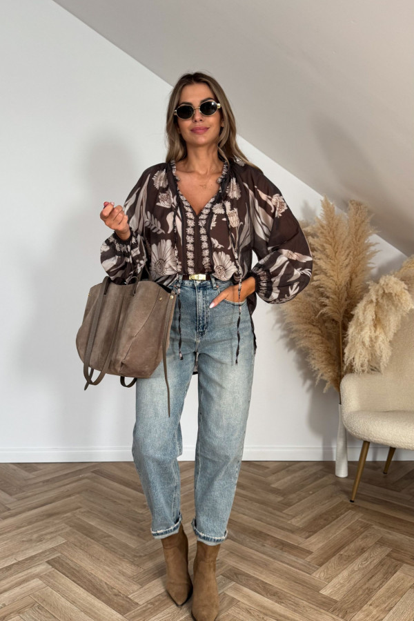 Koszula VIVIEN boho kremowo czekoladowa 2