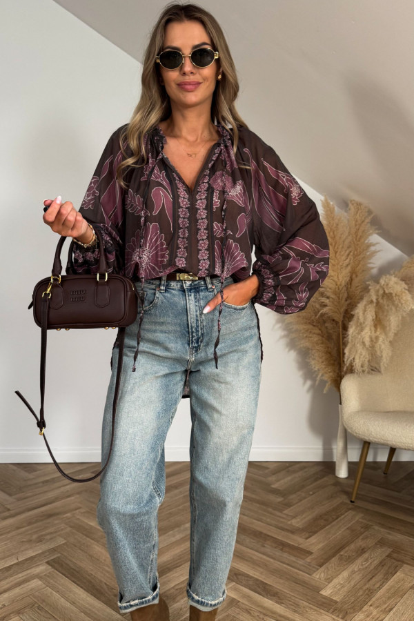 Koszula VIVIEN boho czekoladowo śliwkowa