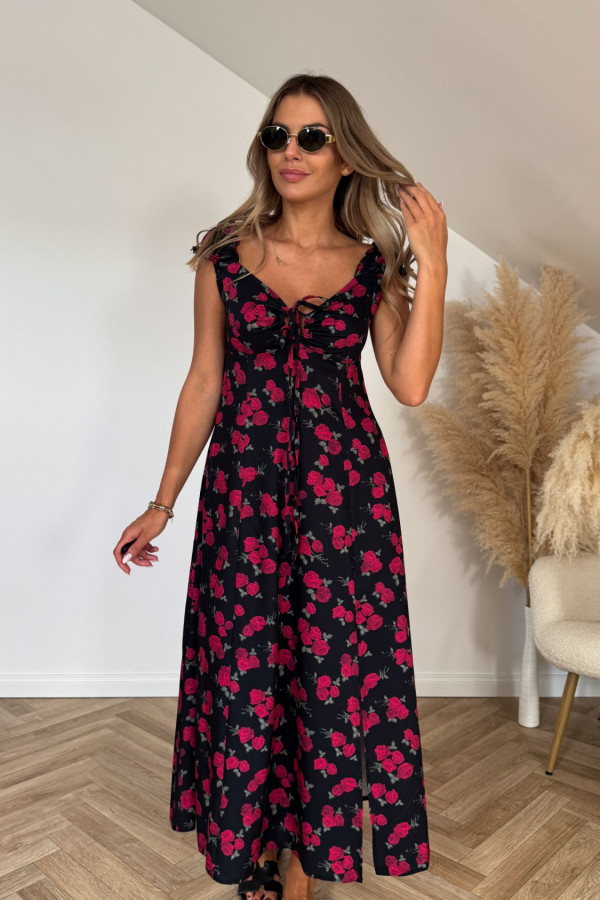 Sukienka LARA czarna w bordowe kwiaty 4