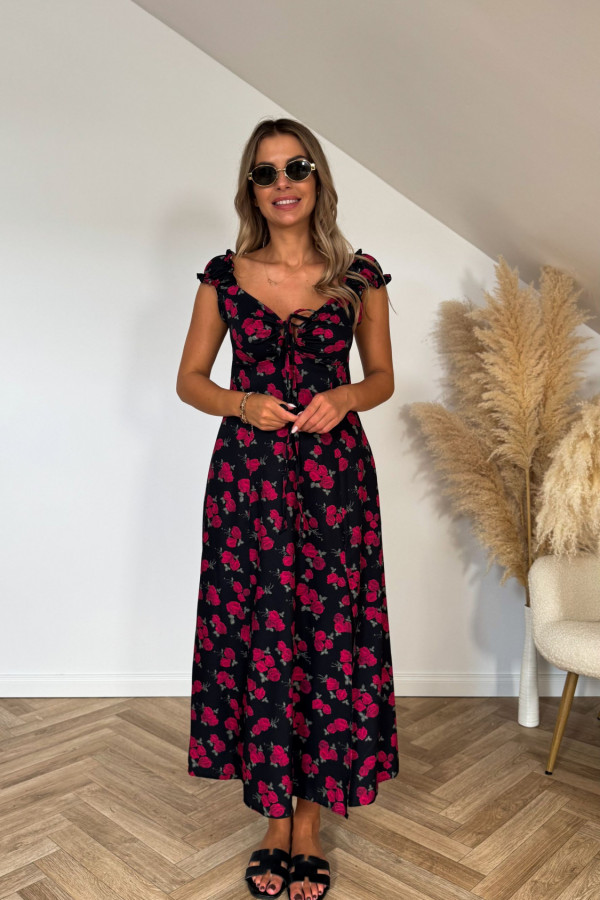 Sukienka LARA czarna w bordowe kwiaty 5