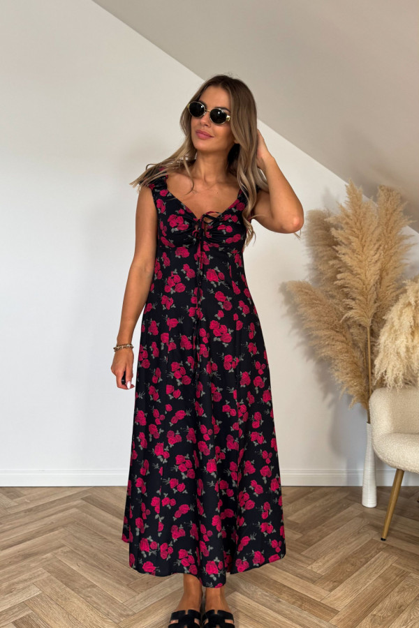Sukienka LARA czarna w bordowe kwiaty 7