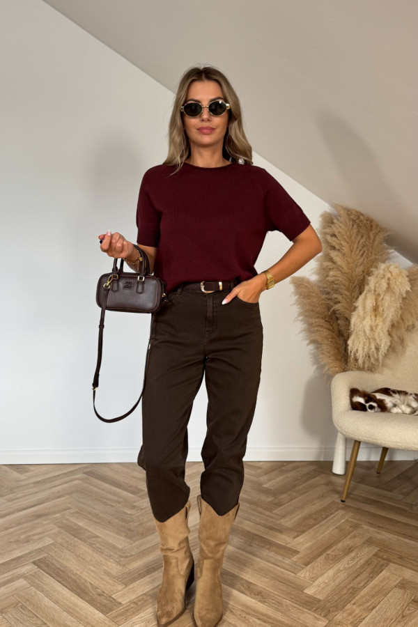 Sweter dzianinowy z krótkim rękawem MIKO bordo 1